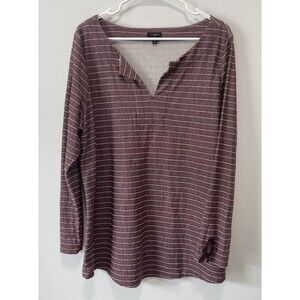 Talbots Woman 2x Maroon Strip Tunic Top Plus Size Modern Modest Cottagecore